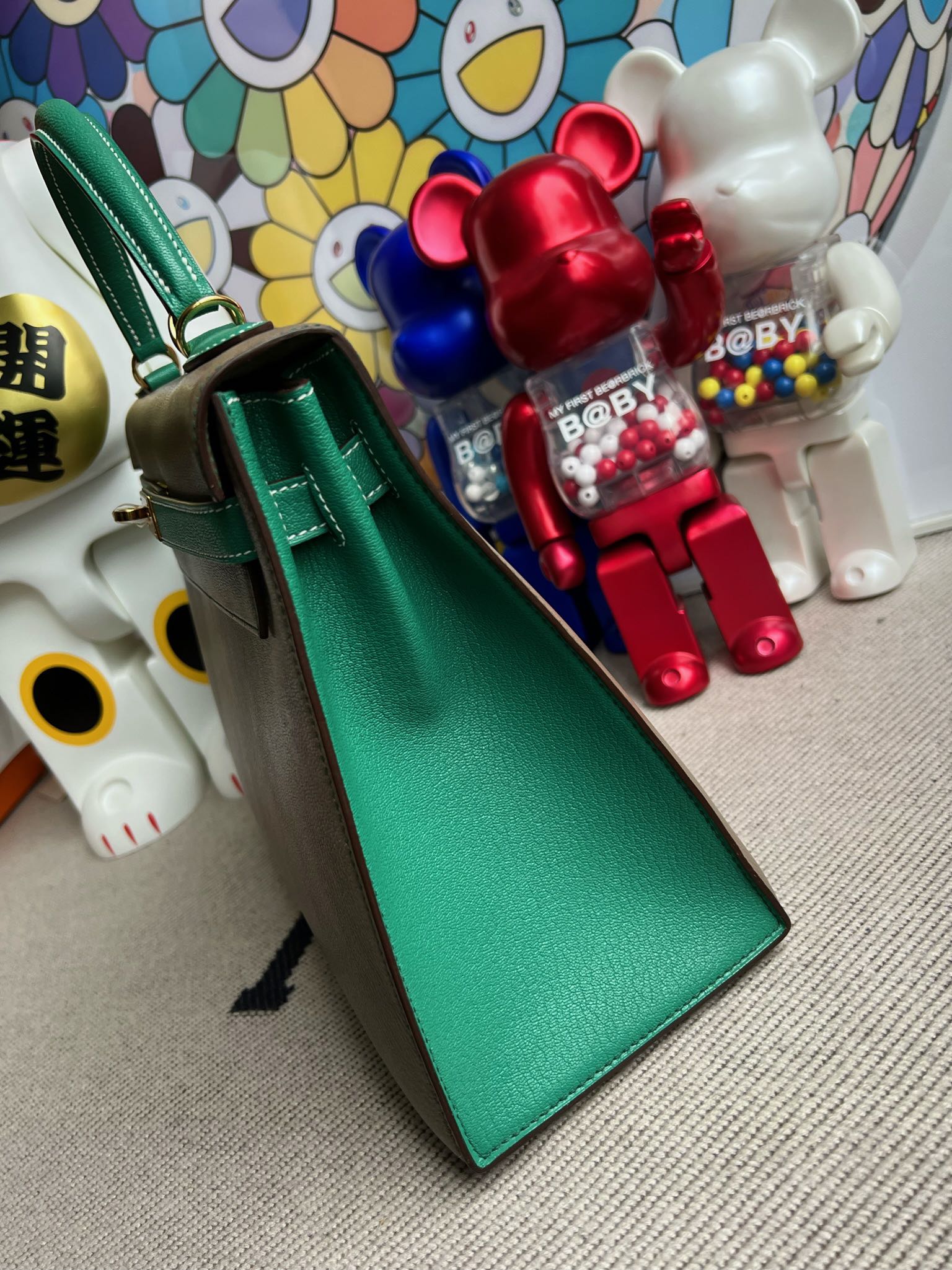 에르메스 켈리백32 에토프 벨벳그린 금장 염소가죽